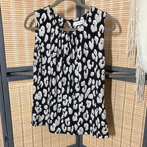 Calvin Klein Black and Animal Print Back Keyhole Women's Top